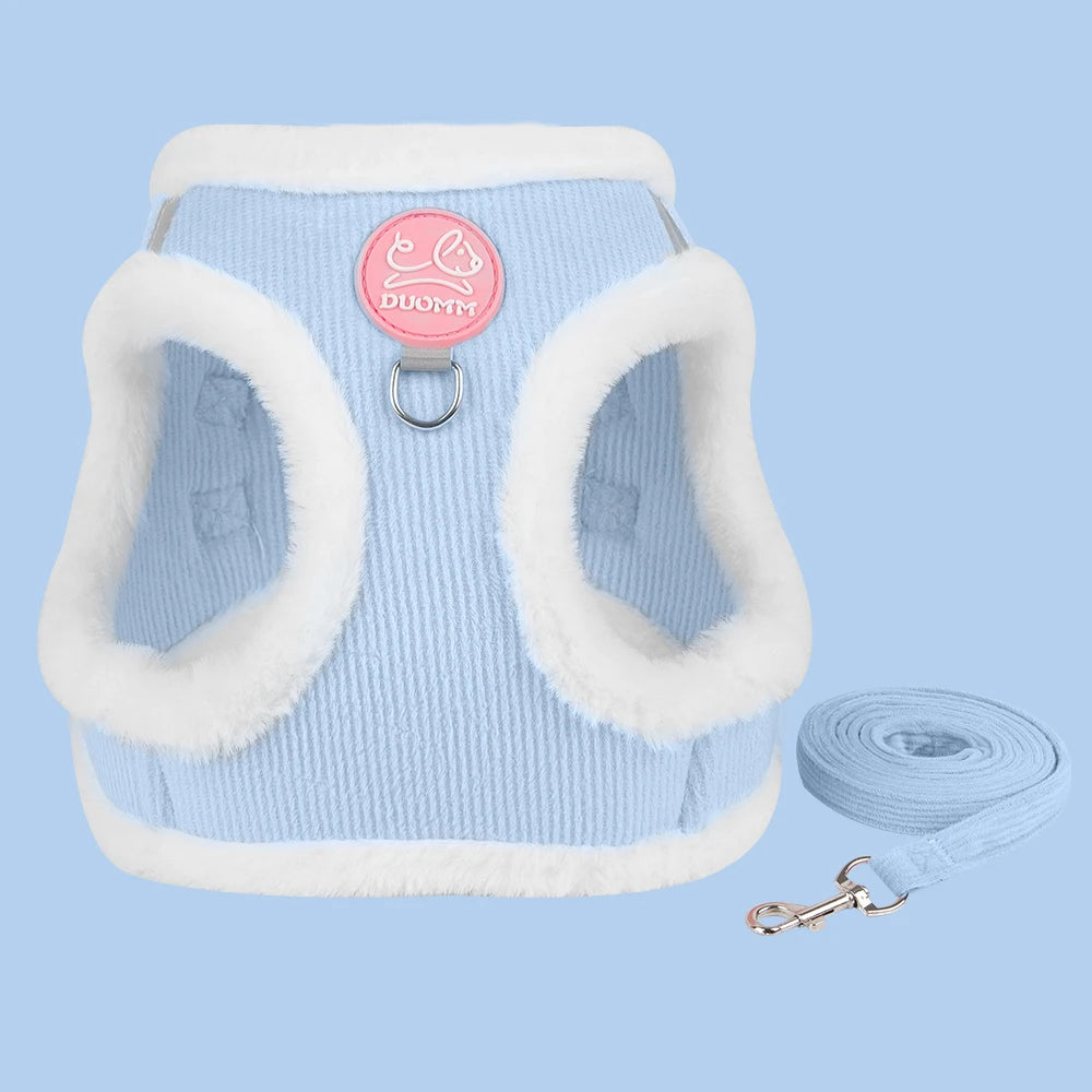 Rabbit Fur Cat Dog Harness and Leash Set Winter Pet Outdoor Walking Supplies Reflective Adjustable Kitten Puppy Gatos Harnesses