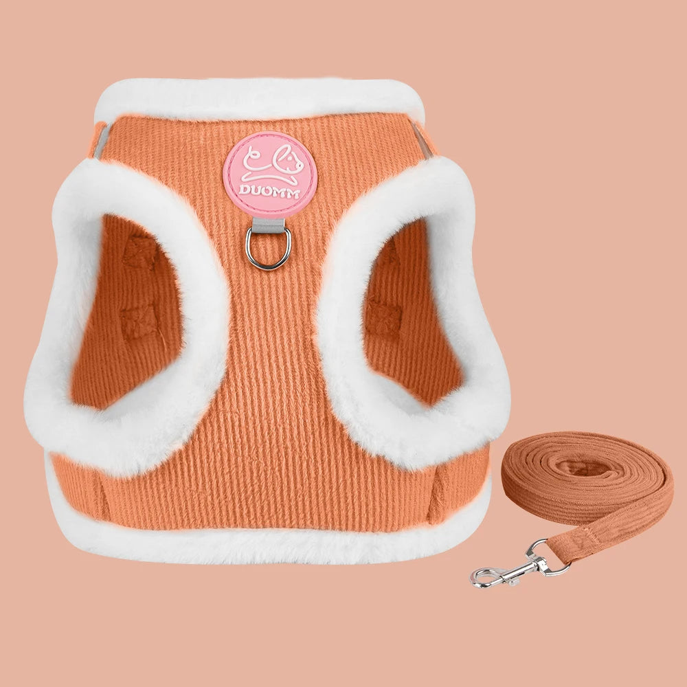 Rabbit Fur Cat Dog Harness and Leash Set Winter Pet Outdoor Walking Supplies Reflective Adjustable Kitten Puppy Gatos Harnesses