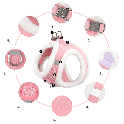Rabbit Fur Cat Dog Harness and Leash Set Winter Pet Outdoor Walking Supplies Reflective Adjustable Kitten Puppy Gatos Harnesses