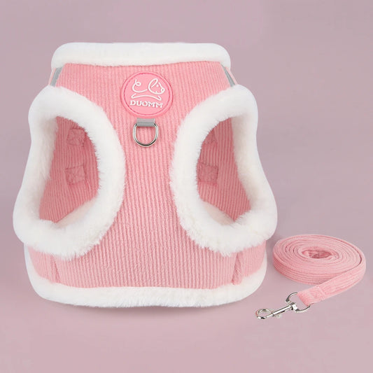 Rabbit Fur Cat Dog Harness and Leash Set Winter Pet Outdoor Walking Supplies Reflective Adjustable Kitten Puppy Gatos Harnesses