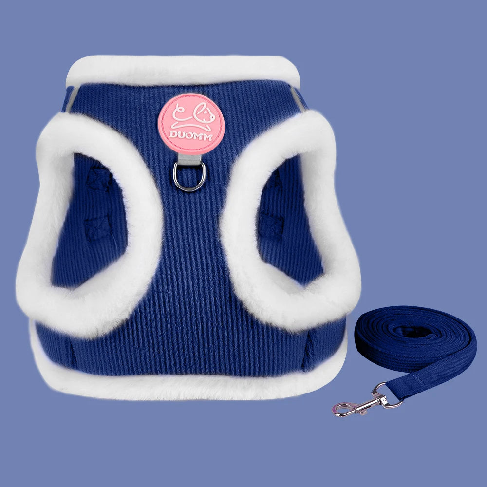 Rabbit Fur Cat Dog Harness and Leash Set Winter Pet Outdoor Walking Supplies Reflective Adjustable Kitten Puppy Gatos Harnesses