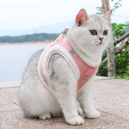 Rabbit Fur Cat Dog Harness and Leash Set Winter Pet Outdoor Walking Supplies Reflective Adjustable Kitten Puppy Gatos Harnesses