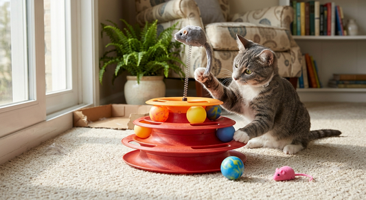 2-in-1 Interactive Cat Toy Tower & Mouse Teaser (Red)